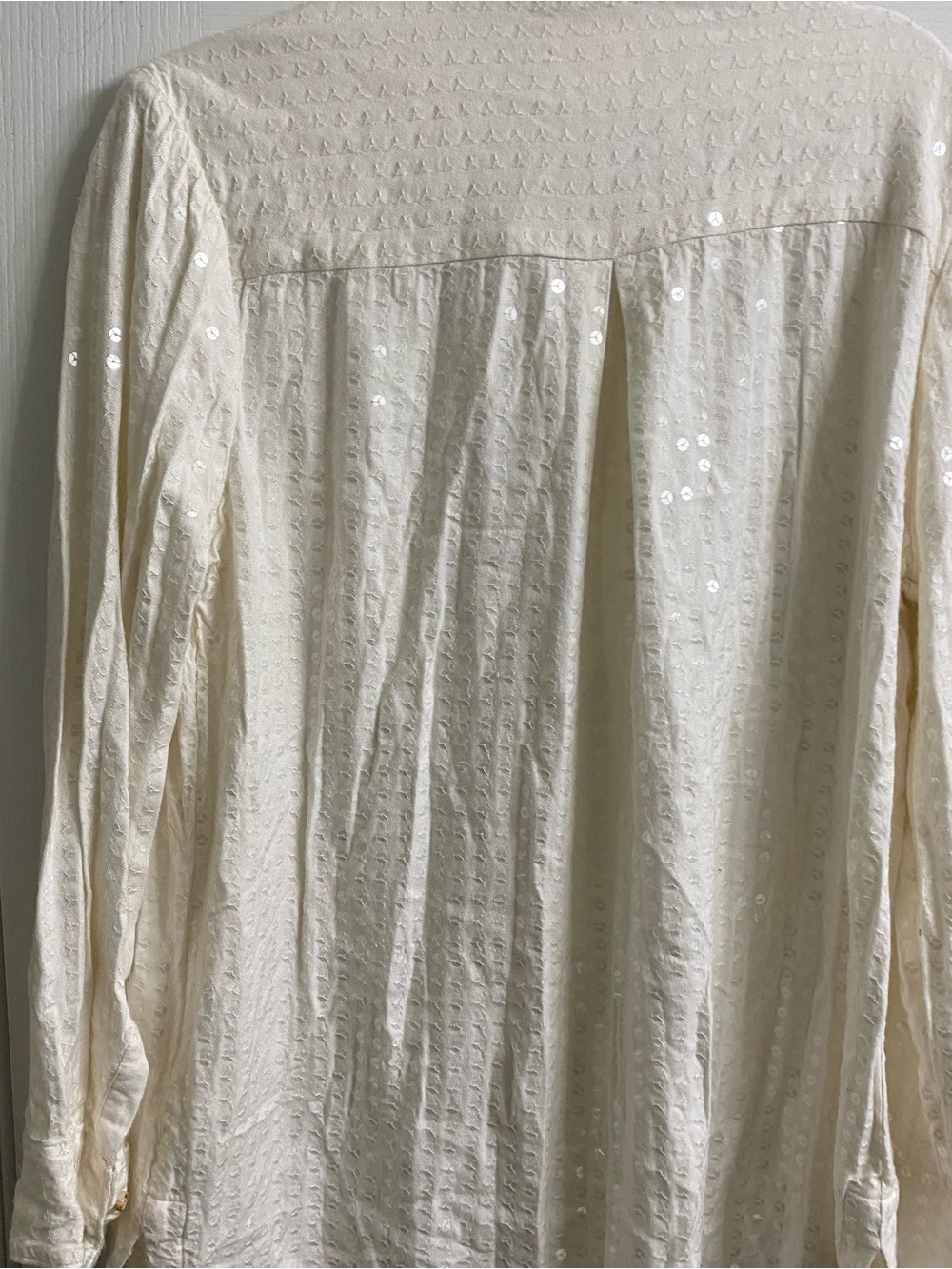 Anthropologie Maeve Sequn Textured Button Down Long Sleeve Lagenlook Cream Top L - Picture 15 of 15